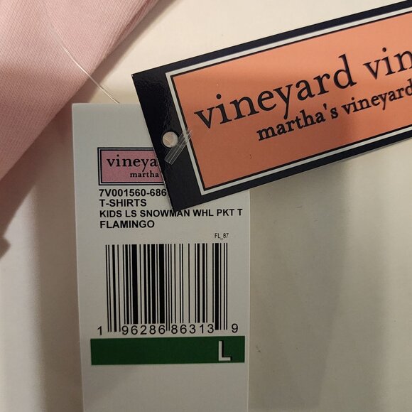 New Vineyard Vines kids sz L / 14 long sleeve whale snowman shirt flamingo pink - Picture 7 of 10